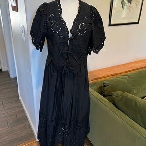 Moon River Black Eyelet Midi Skirt/Top Set